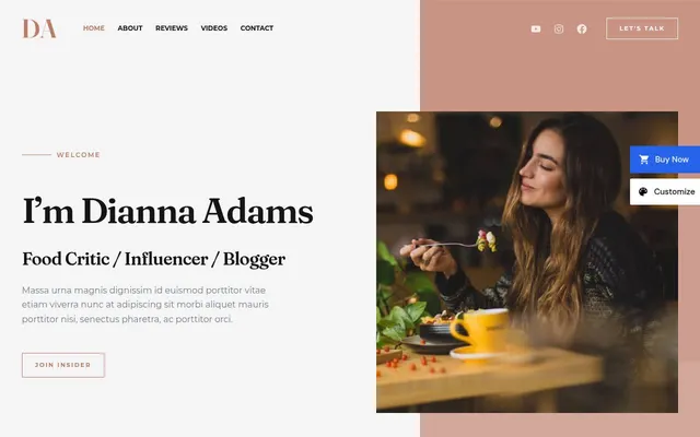 Food Blogger & Influencer — screenshot of the live demo, taken by us