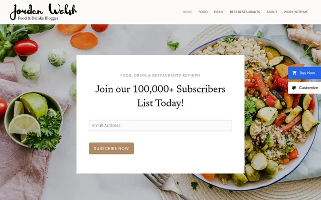 Food &amp; Drinks Blogger — screenshot of the live demo, taken by us