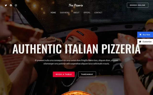 The Pizzeria — screenshot of the live demo, taken by us