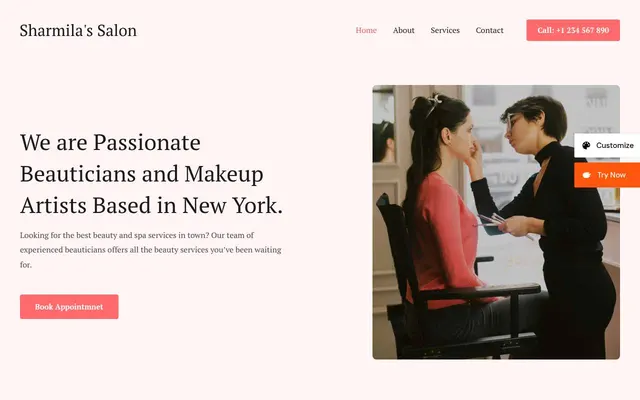 Salon & Spa — screenshot of the live demo, taken by us