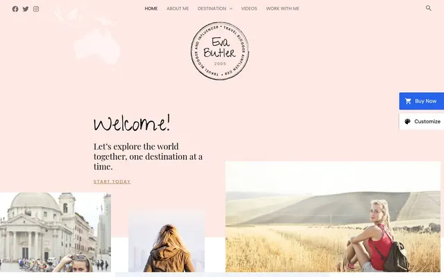Travel Blogger & Influencer — screenshot of the live demo, taken by us