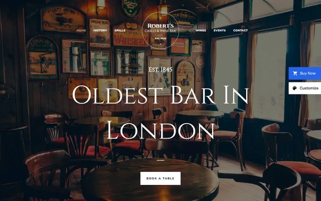 Wine Bar and Restaurant — screenshot of the live demo, taken by us